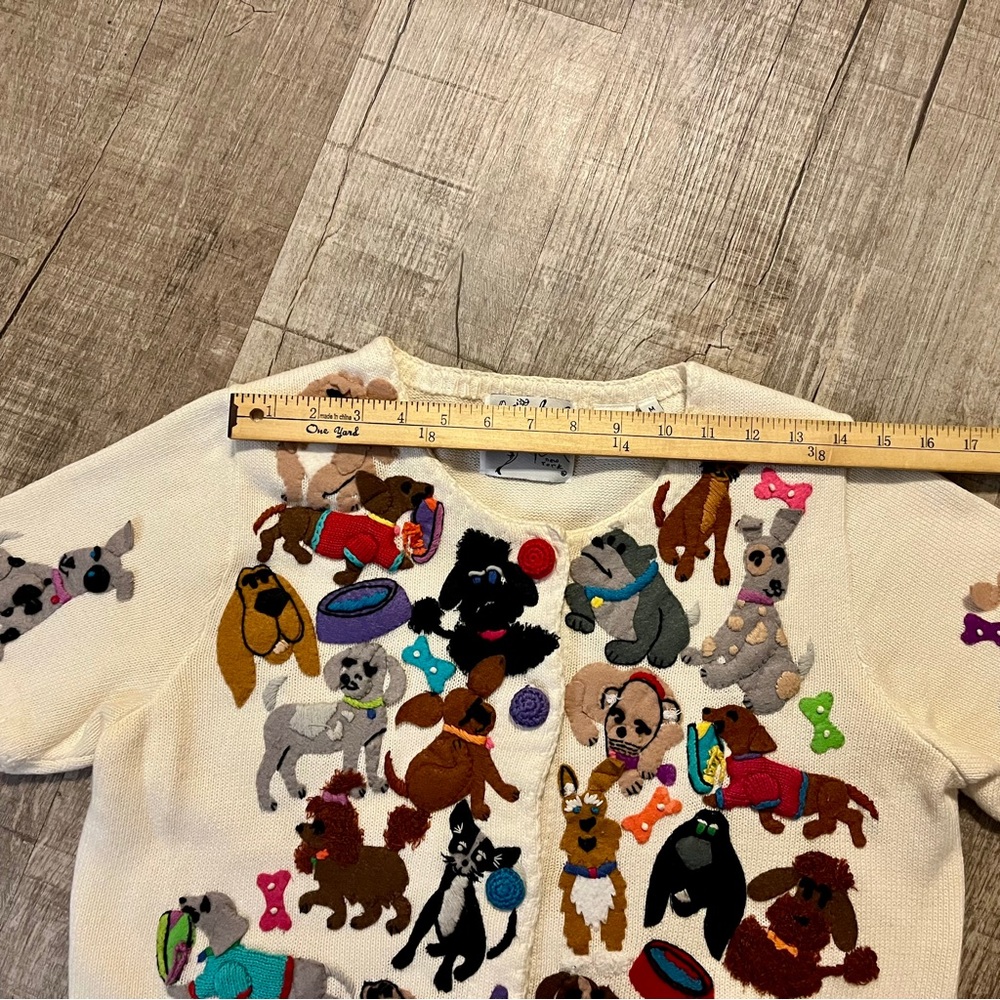 Vintage Michael Simon Dog Cardigan Sweater M Novelty Appliqué Grandmacore - Picture 10 of 12